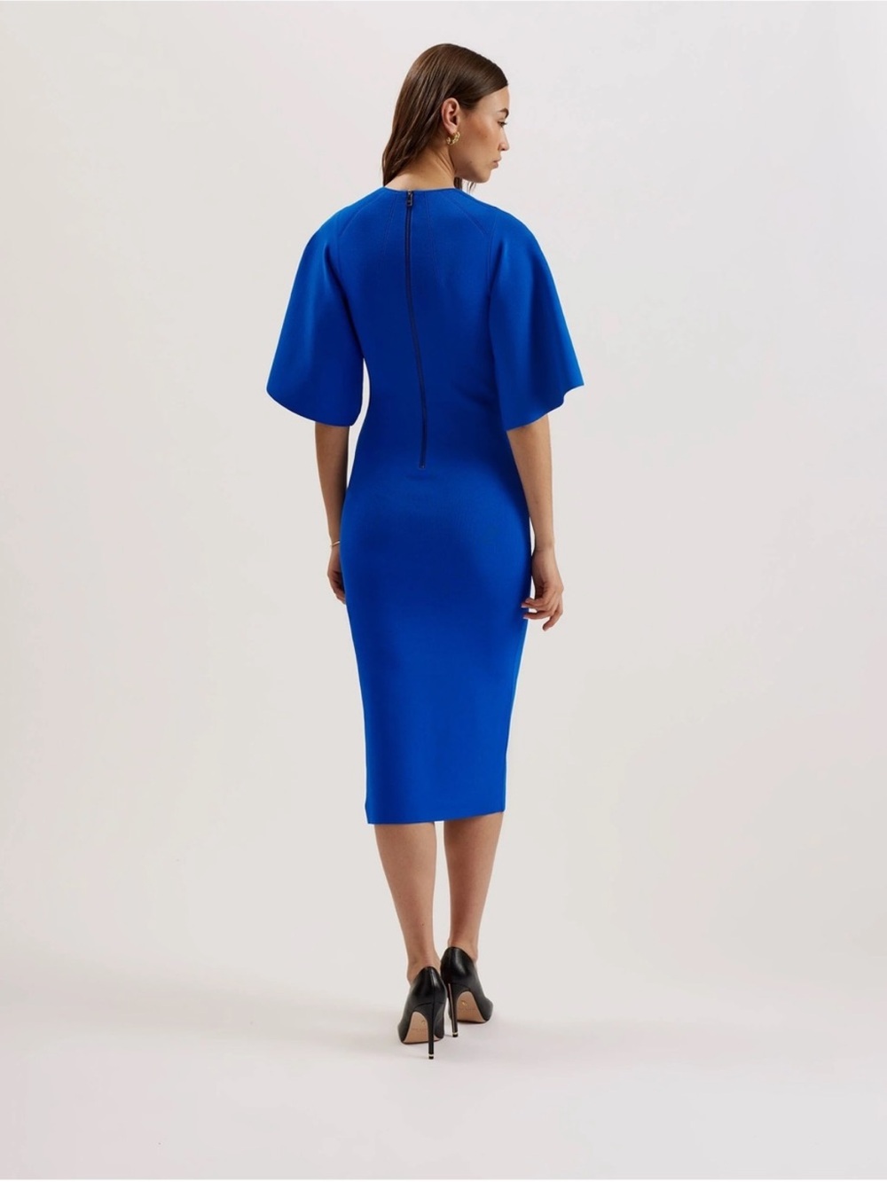 Ted Baker London Cobalt Blue Midi Dress with Flutter Sleeves